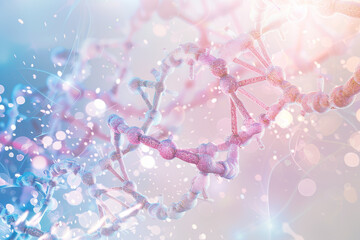 close up medical illustration of abstract cell, molecular genetics structure, purple, blue, white. pastel, bokeh background. veins, bubbles