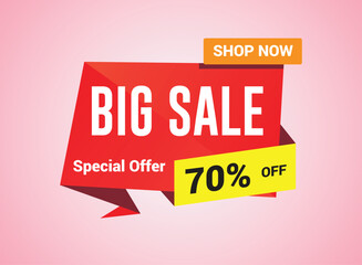 Big sale banner template design, Special Offer. Up to 70% off, vector illustration.