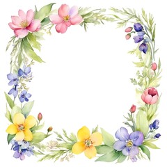 frame on both sides of spring flowers in watercolor on a white background