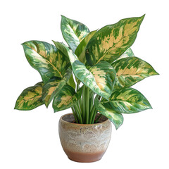 Vibrant Dieffenbachia Camille Plant on Clean White Background with Striped Green Elements - Isolated Cut Out Style