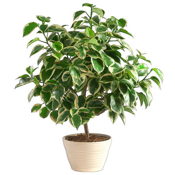 Stunning Variegated Weeping Fig Plant Showcase on White Background - Striped Green Cutout Aesthetic