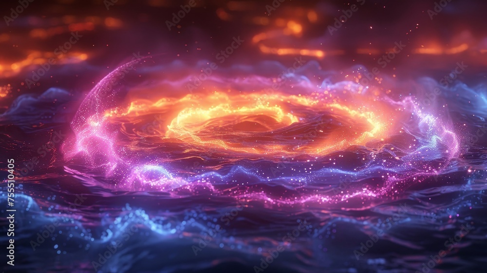 Aufkleber a circle of light is lit. glowing spiral rotation is occurring. whirlwinds of energy are blown. a ne