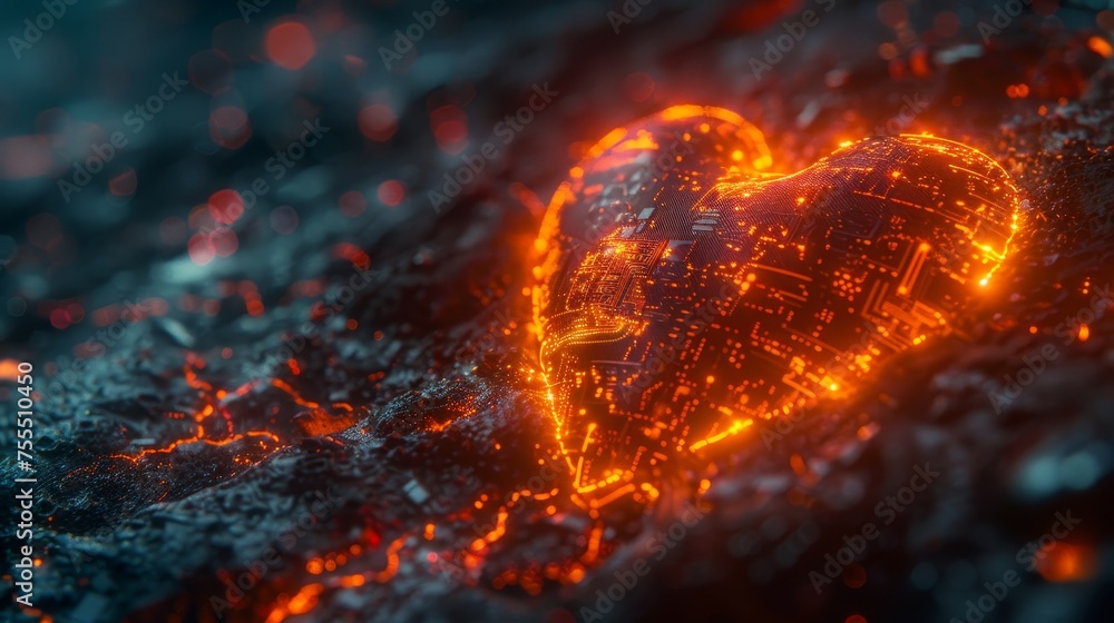 Poster embrace the digital age with this futuristic 3d heart. this model comes with a board texture and a p