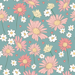 Fototapeta na wymiar Hand Drawn flowers background print for textile. The drawn flowers beautiful illustration for the fabric. Design ornament pattern seamless. Vector