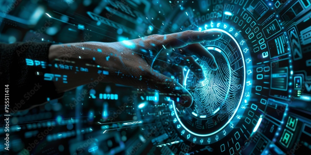 Poster futuristic fingerprint biometrics technology interface