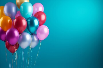 Colorful Balloons on Blue Gradient Background for Celebrations with Copy Space