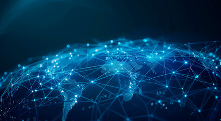 Naklejka na ściany i meble Global network connectivity concept with digital blue globe.