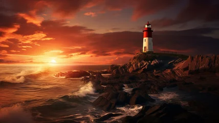 Zelfklevend Fotobehang lighthouse at sunset © sema_srinouljan