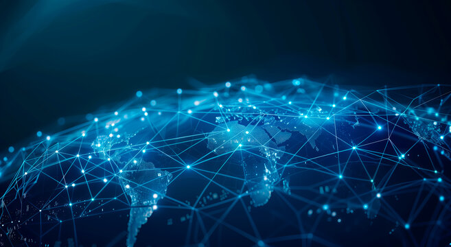 Global network connectivity concept with digital blue globe.