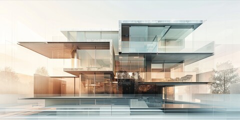 Transparent architectural rendering of a modern house.