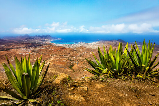 Bay and town of Mindelo, Island Sao Vicente, Cape Verde, Cabo Verde, Africa.