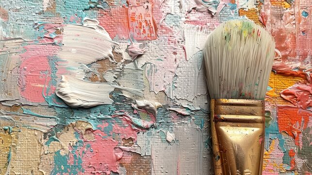 Various types of paint and brushes.