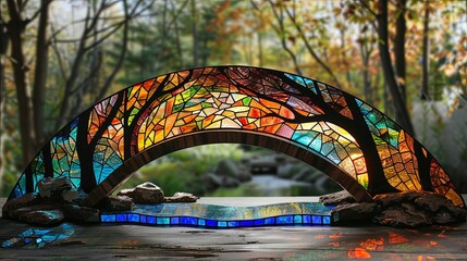 bridge over the river stained glass window 