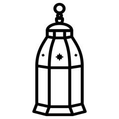 Black line Lantern Vector Design. Middle Eastern Islamic Arabic Lantern Symbol Icon, religious antique traditional lamp, vintage kerosene chandelier
