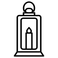 Black Line Vintage Lantern Symbol Icon Vector. Illustration of a hanging candle lantern or antique kerosene lamp