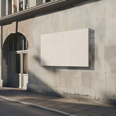 Blank whiteboard on the wall near the entrance door, billboard, outdoors. front view. copy space, mockup product.