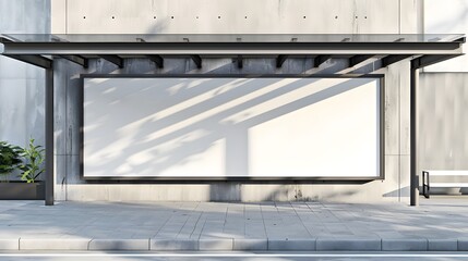 Blank white billboard at the bus stop or sidewalk. front view. copy space, mockup, advertising.	