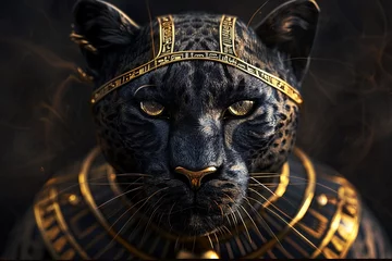  a black panther wearing a gold and black garment © Alex