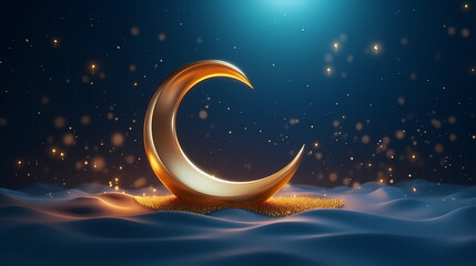 Obraz na płótnie Canvas Ramadan illustration, golden shining crescent moon