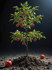 apple tree isolated on dark background