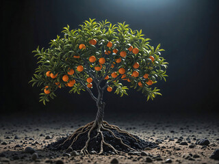 orange tree isolated on dark background
