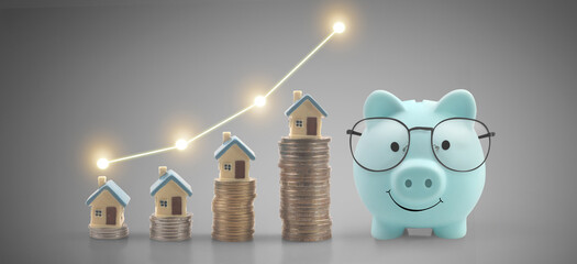 Coin with trading graph, financial investment concept Piggy bank