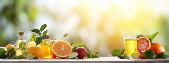 Citrus lemonade water, healthy detox drink on an airy and light background - obrazy, fototapety, plakaty