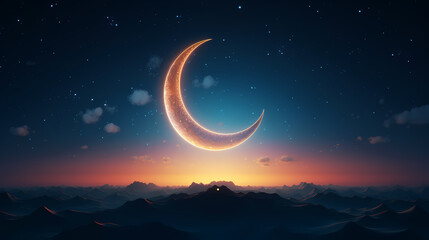 Naklejka na ściany i meble Crescent moon on charming sky islamic background