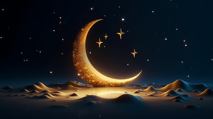 Naklejka na ściany i meble Crescent moon on charming sky islamic background