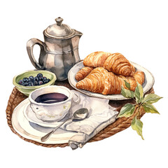 Board with Delicious breakfast Watercolor illustration on white background AI generated - 755517666