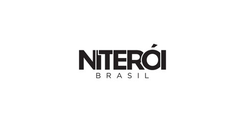 Niteroi in the Brasil emblem. The design features a geometric style, vector illustration with bold typography in a modern font. The graphic slogan lettering.