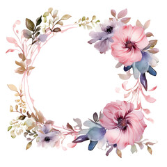 Floral wreath. Watercolor field flower round frame. Wildflowers. Meadow flowers circle border generative AI - 755518032
