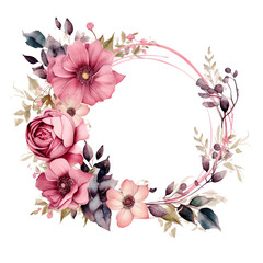 Floral wreath. Watercolor field flower round frame. Wildflowers. Meadow flowers circle border generative AI - 755518090