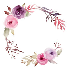 Floral wreath. Watercolor field flower round frame. Wildflowers. Meadow flowers circle border generative AI - 755518099