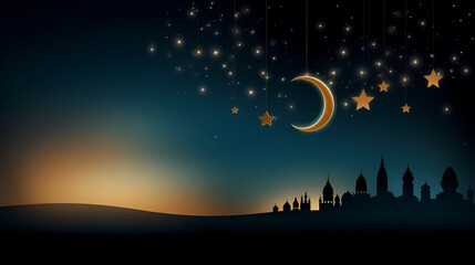 Crescent moon on charming sky islamic background