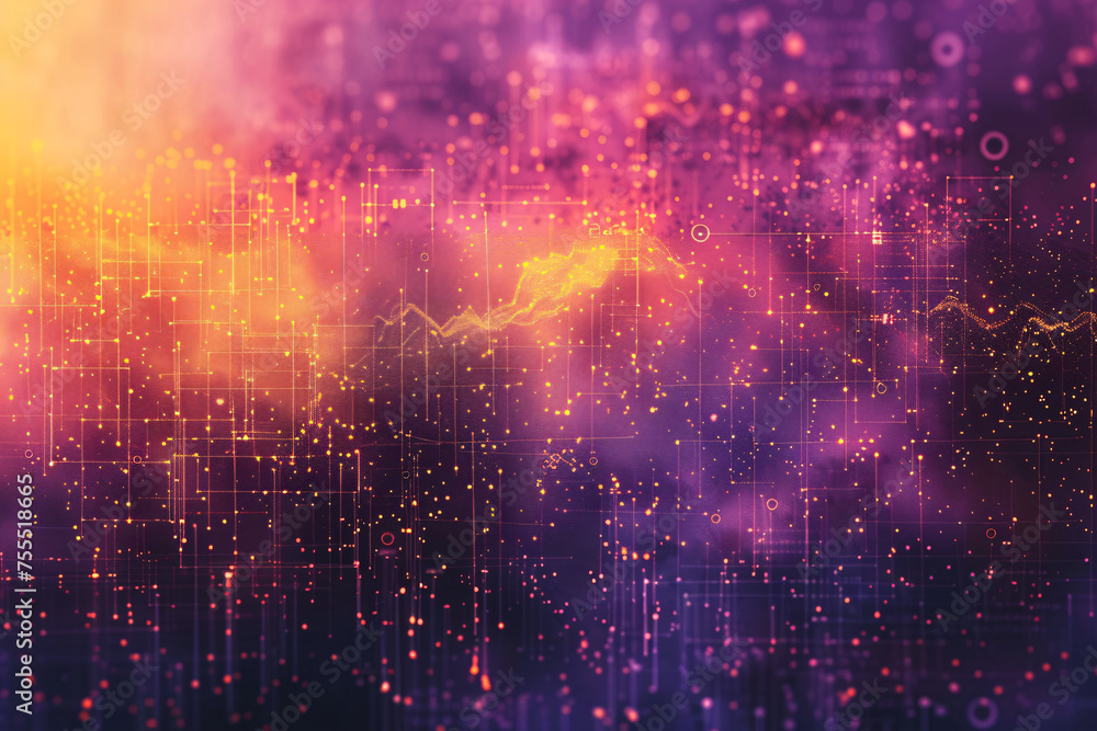 Poster purple and pink digital abstract backdrop with bokeh and floating particles