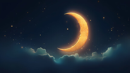 Crescent moon on charming sky islamic background