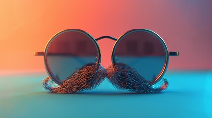 a pair of round sunglasses with a mustache - obrazy, fototapety, plakaty
