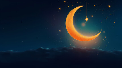 Obraz na płótnie Canvas Starry night with glowing islamic crescent moon, Ramadan