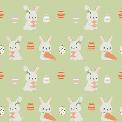 seamless pattern with rabbits and carrots. Easter pattern. Bunny with eggs. 