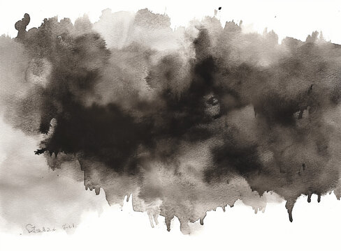 water stain black and white background illustration, in the style of atmospheric watercolors