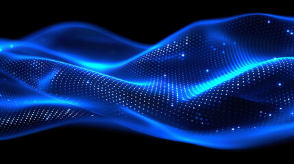 A vibrant blue wave of light stands out against a black background