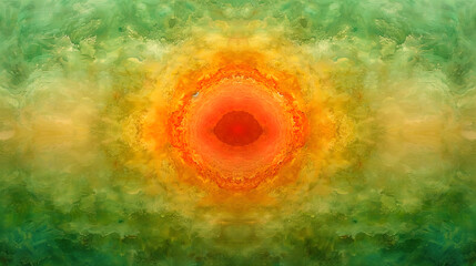 Fototapeta premium Circular painting featuring shades of green and yellow