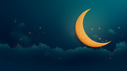 Naklejka na ściany i meble Starry night with glowing islamic crescent moon, Ramadan