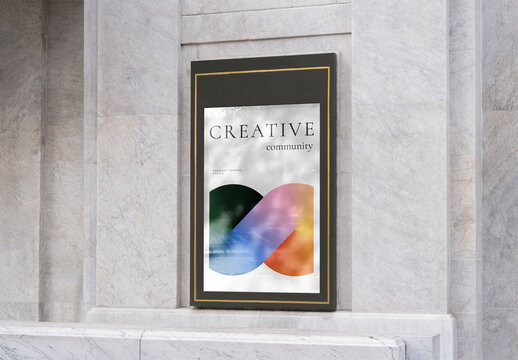 Mockup of customizable vertical sign on wall