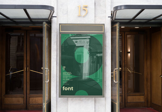 Mockup of customizable vertical sign by entrance