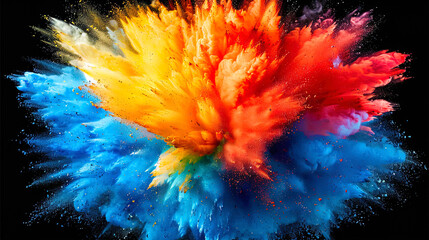 Colorful explosion of powder on dark backdrop