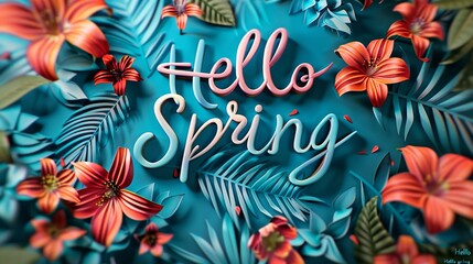  Hello Spring Seasonal Greeting card lettering with Flowers