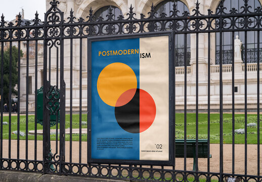Mockup of customizable vertical sign on railings