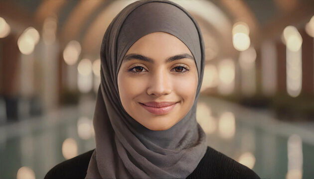 portrait of a Muslim woman in hijab and close up on the background